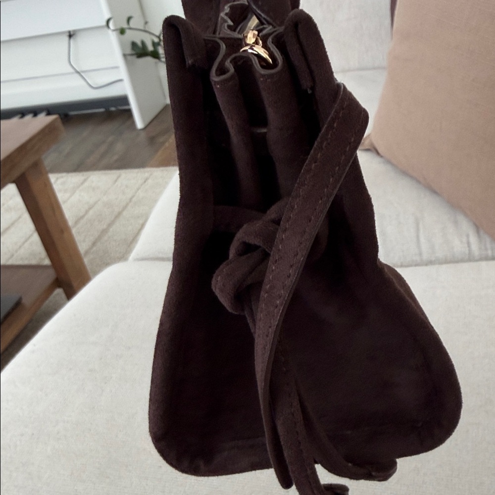 Anthropologie Suede Shoulder Tote Bag in Dark Brown - Picture 4 of 9